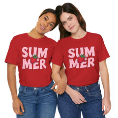 Summer Strawberry T-Shirt — Cute Pink Graphic Tee with Strawberry "SUMMER" Design