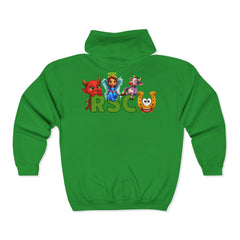 Russell Sage College Mascot Full Zip Hoodie - Purple Cow, Red Devil, Golden Horseshoe, Blue Angel