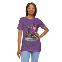 Historical Fever Patriot T‑Shirt — Revolutionary Flag Rowboat Design