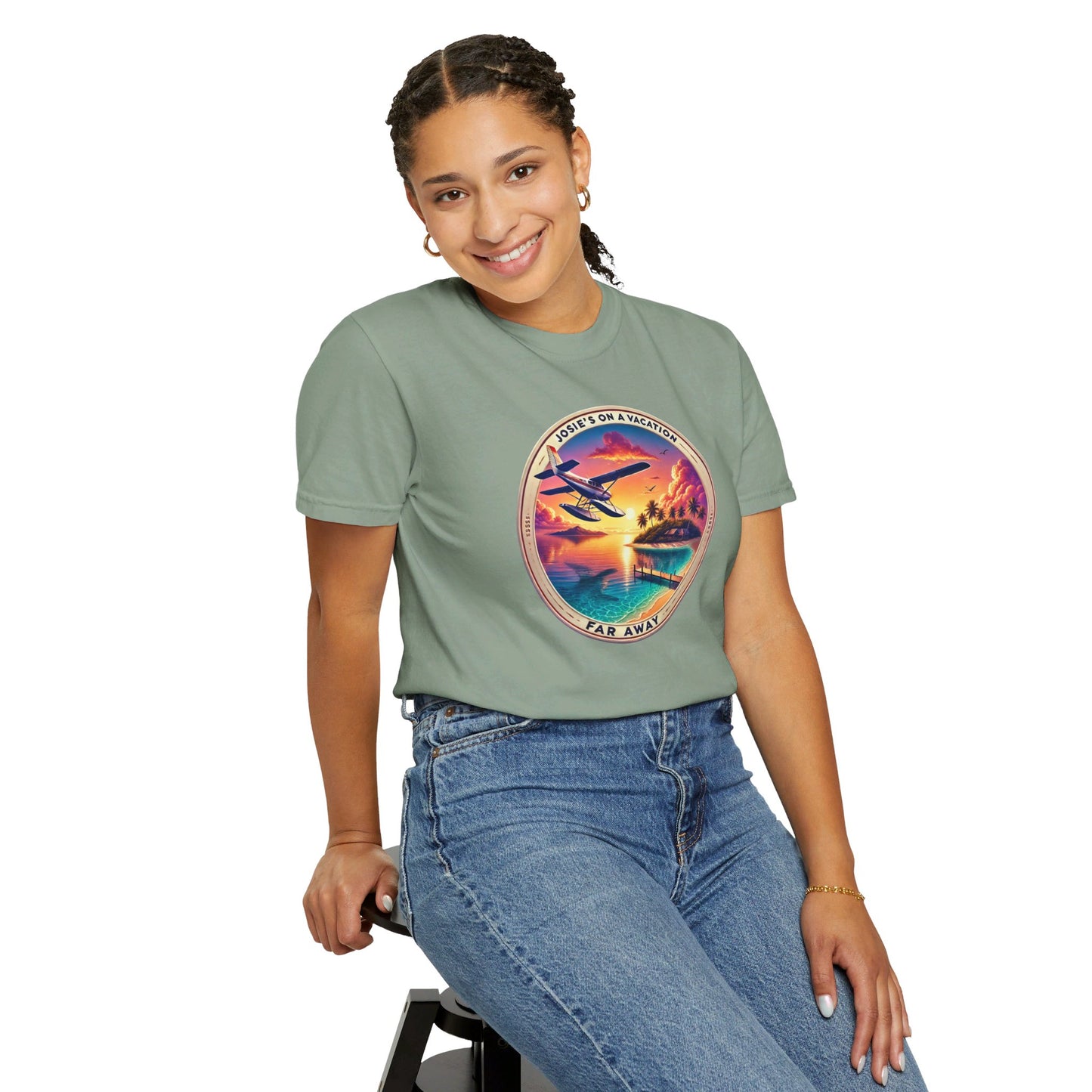 Josies On A Vacation Far Away Graphic Unisex Garment-Dyed T-shirt