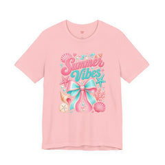 Summer Vibes Tee — Pastel Seashell Bow Beach T-Shirt