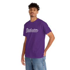 Rochester Unisex Heavy Cotton Tee - Retro Dunder Mifflin Design for Nostalgic Fans