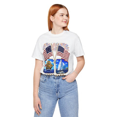 250 Years of Liberty Patriotic T-Shirt - Unique 1776 Tall Ship Brig and a 2026 Flying Scot Sailing Racer