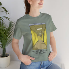 Do Not Question The Hallway T-Shirt — Retro Yellow Corridor Graphic Tee