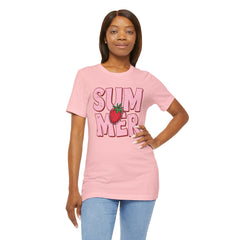 Summer Strawberry T-Shirt — Cute Pink Graphic Tee with Strawberry "SUMMER" Design