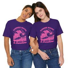 Summer Waves & Sunshine Tee — Retro Pink Surf Graphic T-Shirt