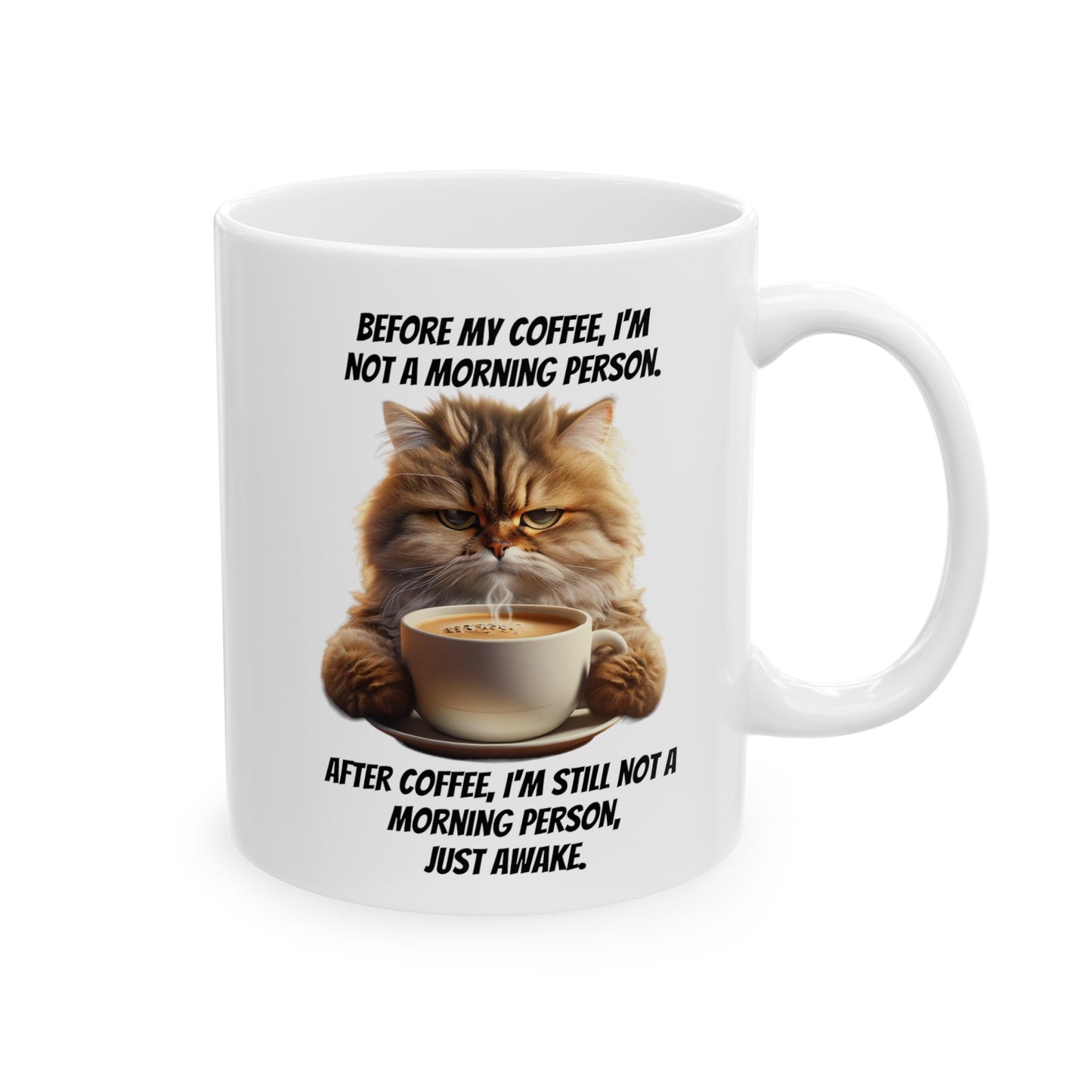 Grumpy Cat Drinking Coffee Ceramic Mug, 11oz, 15 oz