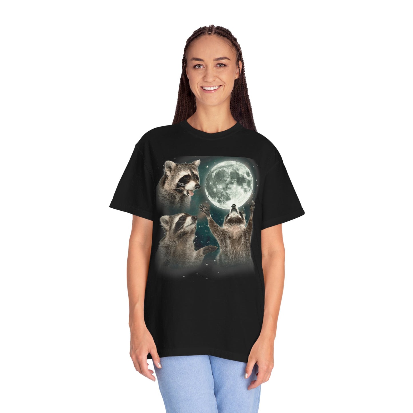 Three Raccoons and the Moon Vintage Style Graphic Tee