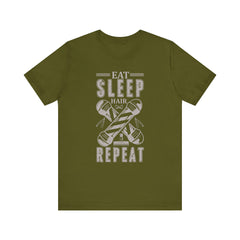 Hair Enthusiast Tee, Eat Sleep Hair Repeat Shirt, Funny Barber Gift, Unisex Jersey Tee, Casual Everyday Apparel, Salon Worker Top
