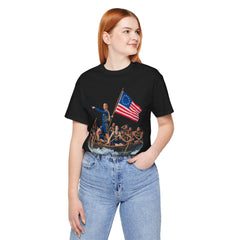 Historical Fever Patriot T‑Shirt — Revolutionary Flag Rowboat Design