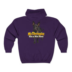 Personalized with your dogs image Zip Hoodie — "My Therapist Has a Wet Nose" Graphic