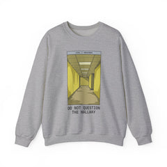 Crewneck Sweatshirt "Do Not Question the Hallway" – Retro Yellow Corridor Graphic