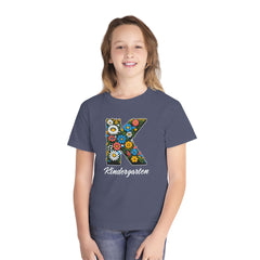 Flower K Kindergarten Youth Tee | Cute Kids Shirt, School Apparel, Gift for Students, Back to School, Floral Design
