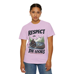 Bigfoot and Alien Outdoor Canoe Adventure - Respect The Locals T-Shirt