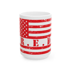 Patriotic Red Friday Flag Ceramic Mug – Distressed American Flag Coffee Cup (11oz & 15oz)