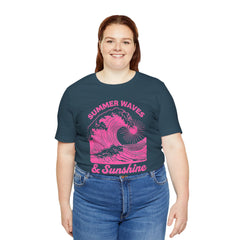 Summer Waves & Sunshine Tee — Retro Pink Surf Graphic T-Shirt