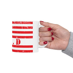 Patriotic Red Friday Flag Ceramic Mug – Distressed American Flag Coffee Cup (11oz & 15oz)