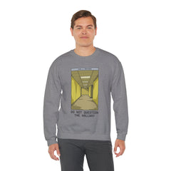 Crewneck Sweatshirt "Do Not Question the Hallway" – Retro Yellow Corridor Graphic