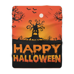 Happy Halloween Spooky House - Graphic Sherpa Fleece Blanket