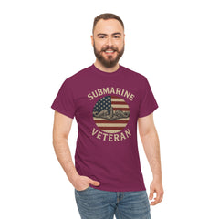 Submarine Veteran American Flag Tee | Unisex Heavy Cotton T-Shirt, Military Apparel, Veteran Gift, Patriotic Top, Casual Wear