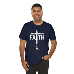 Faith Cross Prosthetic Leg T‑Shirt — Amputee Inspirational Christian Tee