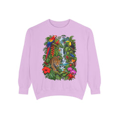 Tropical Jungle Waterfall With Leopard and Parrot Sweatshirt