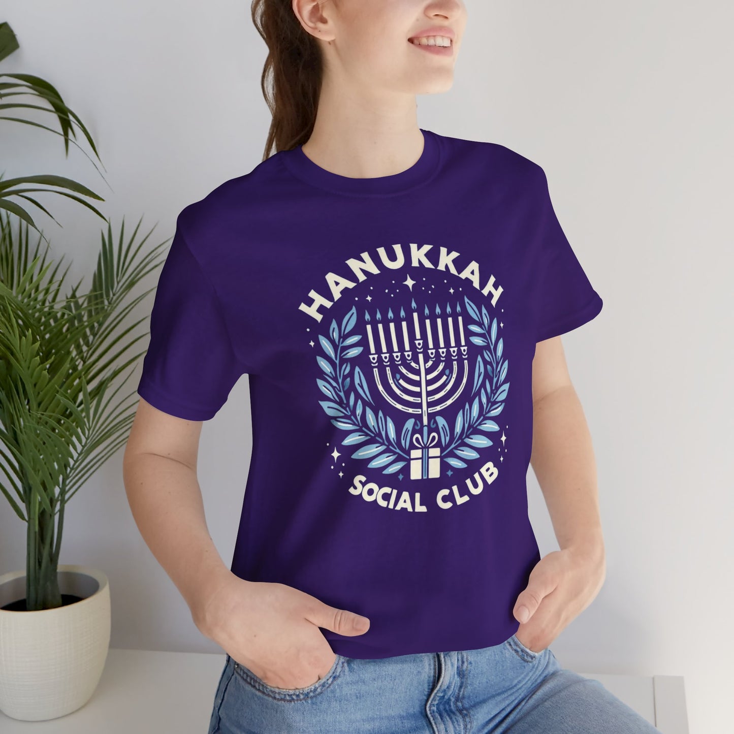 Hanukkah Social Club with Menorah - Unisex Jersey Short Sleeve Tee