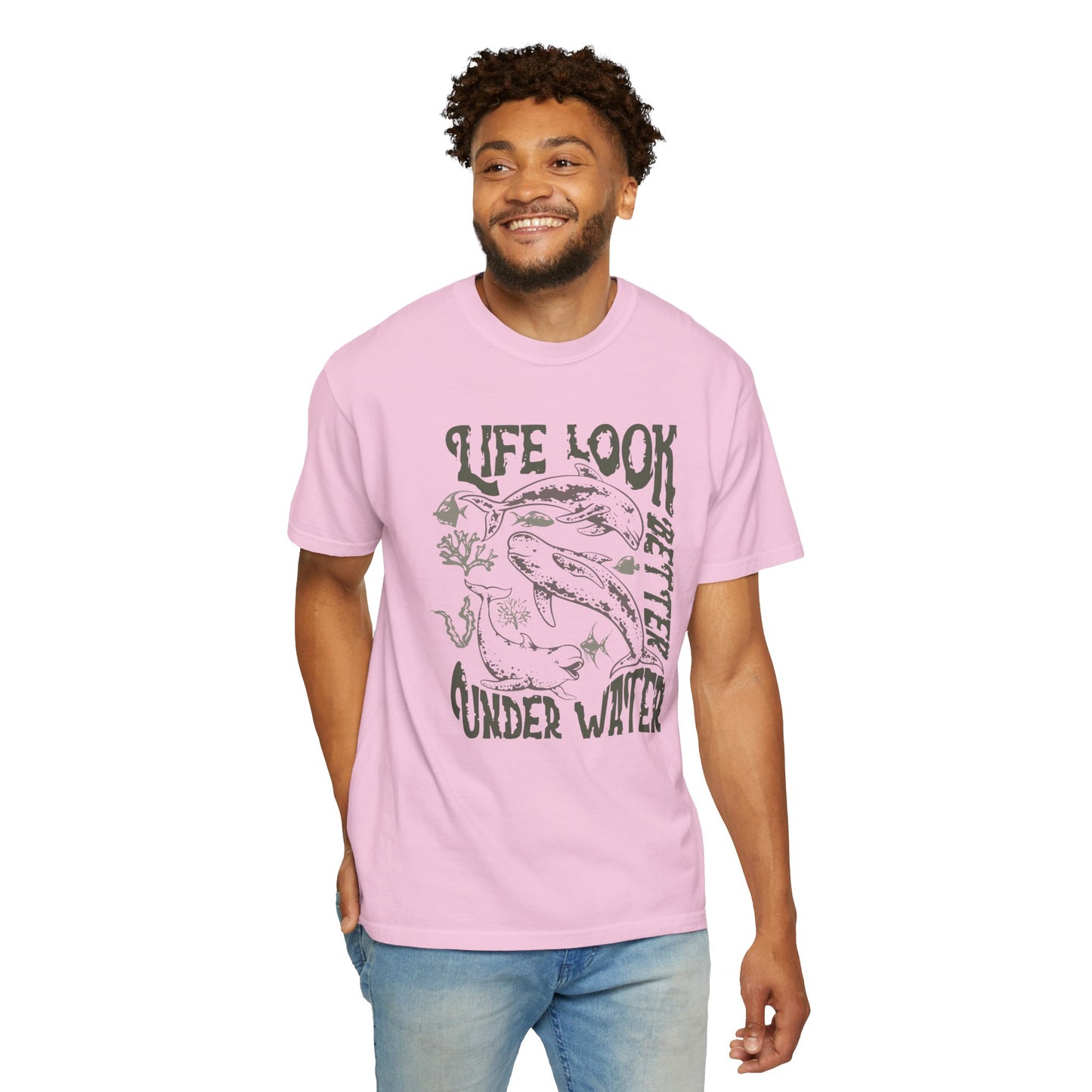 Whales, Life Look Better Under Water -  Graphic Unisex Garment-Dyed T-shirt