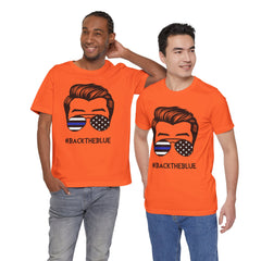 BACK THE BLUE Dad with Glasses, Graphic Unisex Short Sleeve Tee
