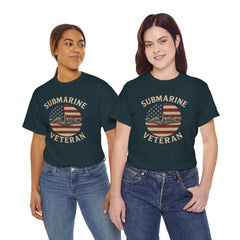 Submarine Veteran American Flag Tee | Unisex Heavy Cotton T-Shirt, Military Apparel, Veteran Gift, Patriotic Top, Casual Wear