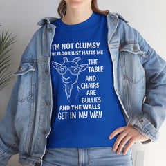 Clumsy Funny Goat Graphic Tee | Unisex Heavy Cotton Tee | Great Gift for Animal Lovers, Birthdays, Casual Wear, Humorous Gifts, Everyday Style