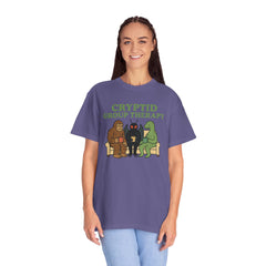 Cryptid Group Therapy Bigfoot, Mothman and Loch Nessie Unisex T-Shirt, Funny Graphic Tee, Gift for Cryptid Lovers, Quirky Casual Wear, Cool Humor Shirt