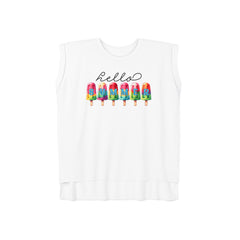 Hello Summer Ice Cream graphic tee, graphic teefor women, flowy muscle tee, rolled cuffs shirt, women's shirt, summer t-shirt, camping shirt, outdoor apparel, adventure clothing, nature lover gift, gift for camper, hiking t-shirt, wanderlust apparel.