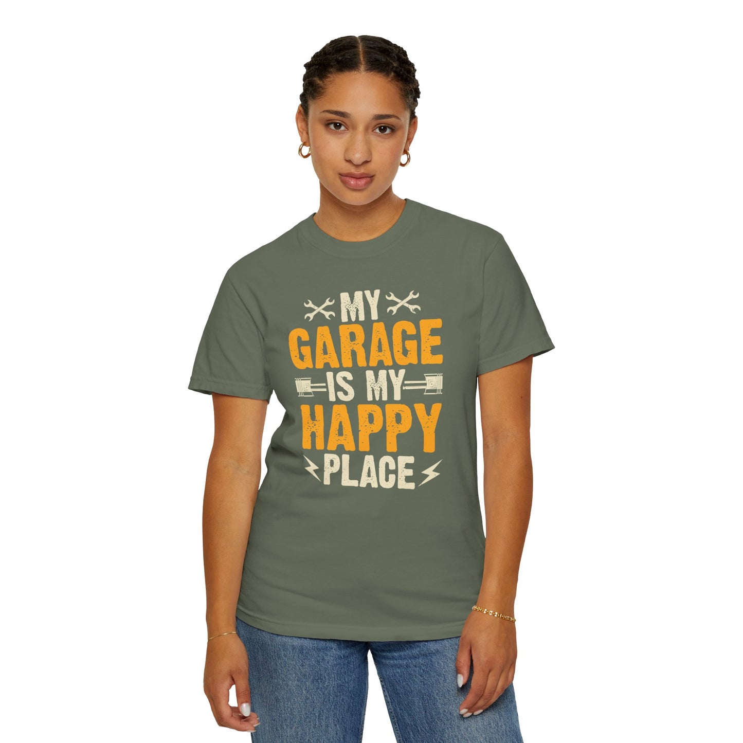 My Garage Is A Happy Place, Comfort Colors Unisex Relaxed Fit T Shirt