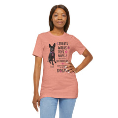 Personalized Your Dog and its name Mother's Day T-Shirt — 'Treats. Walks. Toys. Naps.