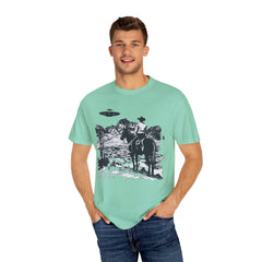 UFO Meets Cowboy Unisex Garment Shirt -Dyed  T Shirt