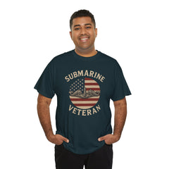Submarine Veteran American Flag Tee | Unisex Heavy Cotton T-Shirt, Military Apparel, Veteran Gift, Patriotic Top, Casual Wear