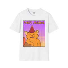 PARTY ANIMAL Birthday Hat Wearing  Pop Art Cat Unisex Softstyle T Shirt
