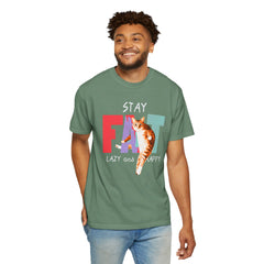 Stay Fat Lazy and Happy Cat - Graphic Unisex Garment-Dyed T-shirt