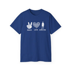 PEACE LOVE AMPUTEE - Unisex Ultra Cotton Tee | Amputee, Leg Amputee, Limb Awareness, Prosthetic, Motivational Tee,