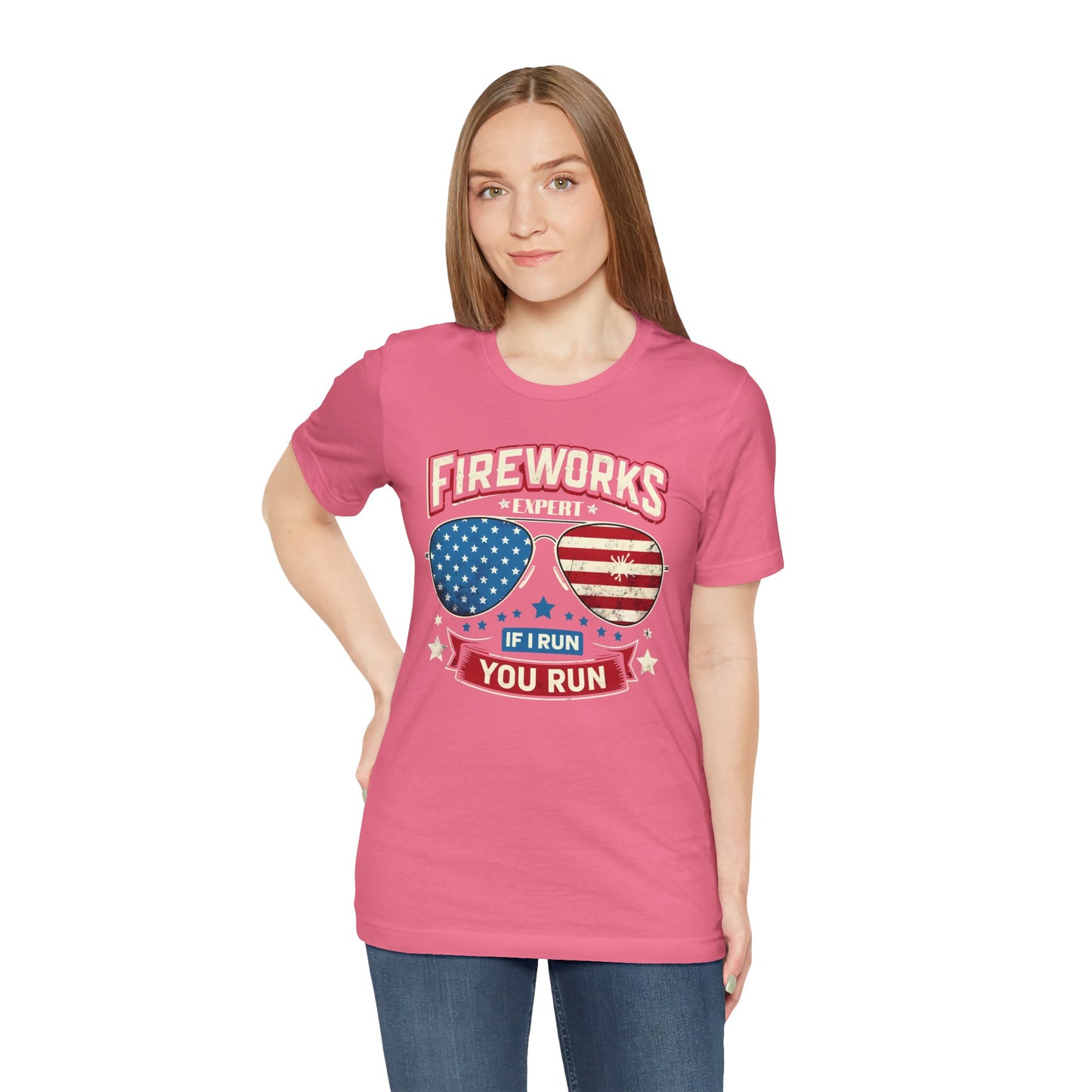 Fireworks Expert, If I Run You Run, Sunglasses  Graphic, Unisex Jersey Short Sleeve Tee