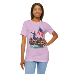 Historical Fever Patriot T‑Shirt — Revolutionary Flag Rowboat Design