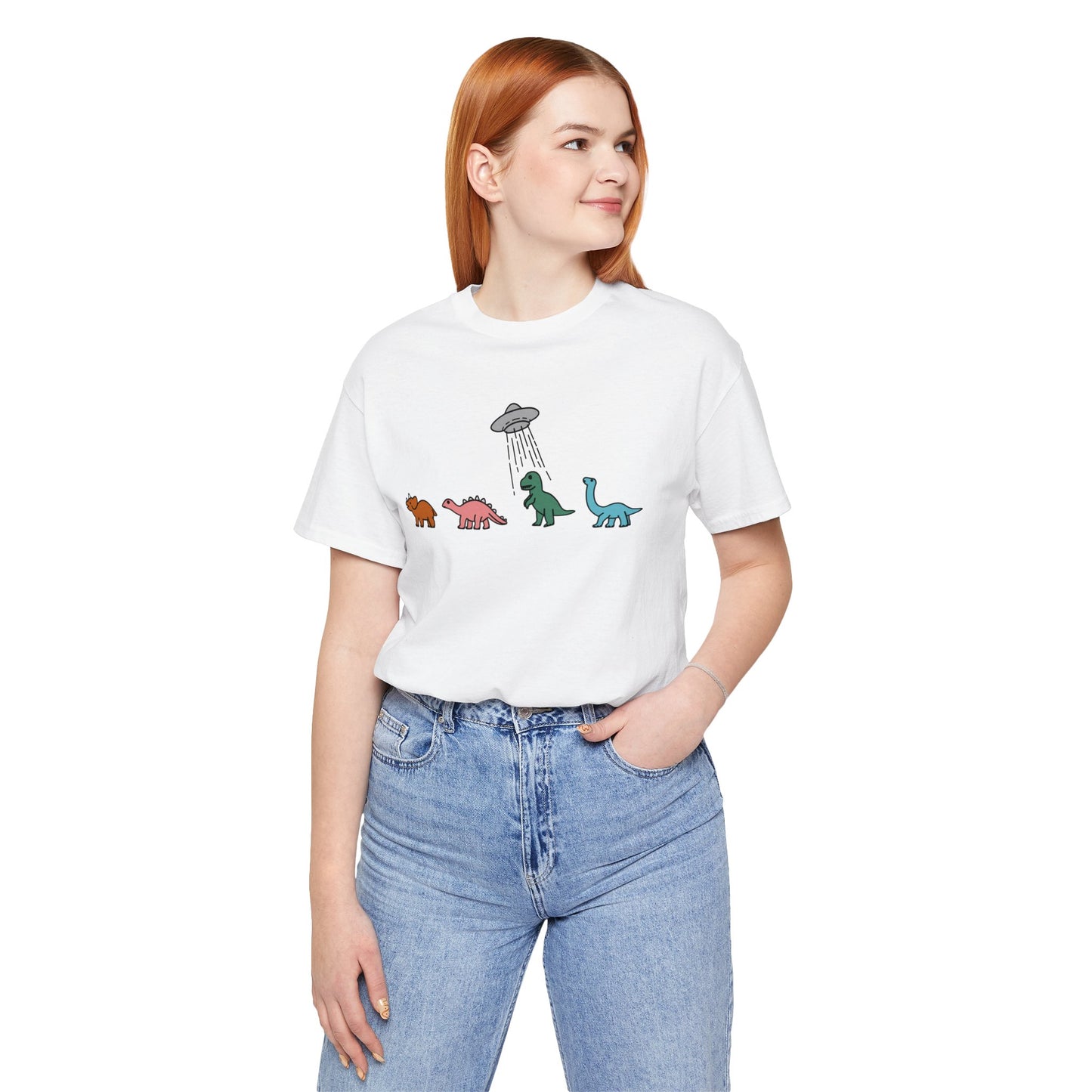 UFO and Dinosaurs Retro Unisex Jersey Short Sleeve Tee