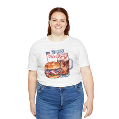 Happy 4th Of July Burger and Mug Graphic, Unisex Jersey Short Sleeve Tee
