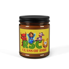 Personalized Class Year and Background Color Russell Sage College Mascots Scented Soy Candle - 4oz or 9oz  - Red Devil, Blue Angel, Purple Cow, Golden Horseshoe