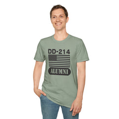 DD-214 Alumni with American Flag  Unisex Softstyle T-Shirt