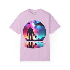 Bigfoot & Alien Nightscape T-Shirt — Sasquatch UFO Graphic Tee