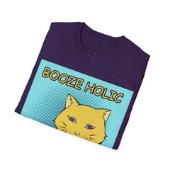 Booze Holic Cat with Bottle Unisex Softstyle T-Shirt  Pop Art Feline