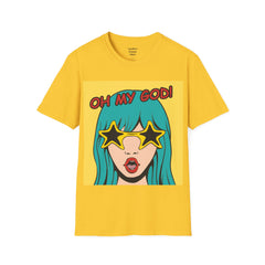 OH MY GOD Blonde Wearing Star Shaped Glasses Pop Art Girl Unisex Softstyle T Shirt