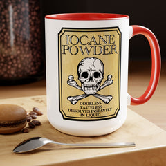IOCANE Powder label with skull and crossbones Don't have a cup of coffee with Vizzini / Princess Bride / 80s Movies / Two-Tone Mugs, 15 oz.
